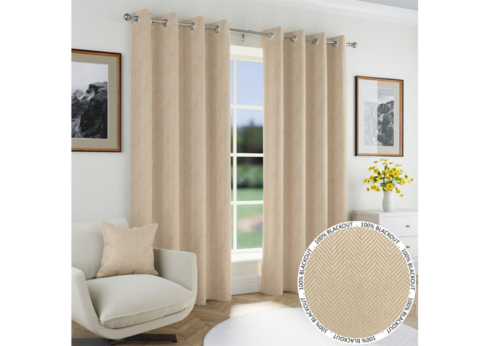 Chester (Blackout) Eyelet, Natural - Ready Made Curtains - Image 3